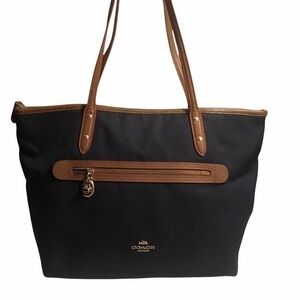 Coach blue brown nylon tote bag